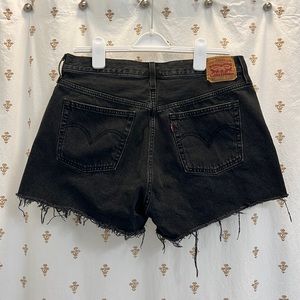 Vintage 501 Black Denim Levi High Waisted Button-up Shorts